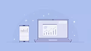 Dizüstü bilgisayar ve akıllı telefon ekranlarında grafik ve analiz gösterimleri, dijital analiz ve performans takibini simgeliyor.