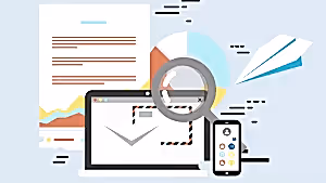 Zarf, analiz grafikleri ve mobil ekranın bir arada gösterildiği görsel, e-posta pazarlamasının ve analizlerin önemini simgeliyor.